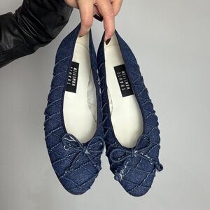 Stuart Weitzman quilted denim ballet flats with bow detail made in Spain